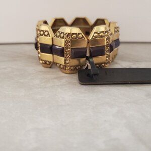 💕 NWT J.Crew Antiqued Gold Brown Rhinestones Crystals Pave Stretch Bracelet 💕